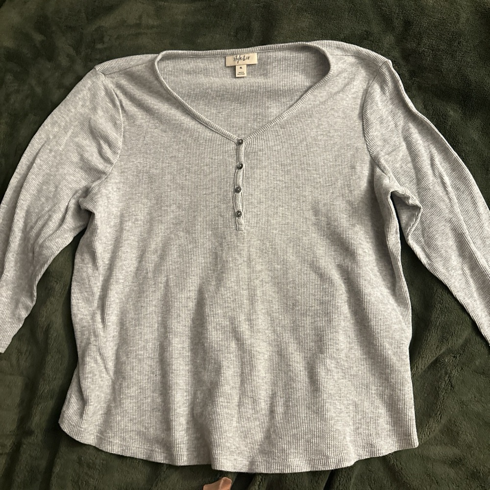 Gray Long Sleeve Henley Top